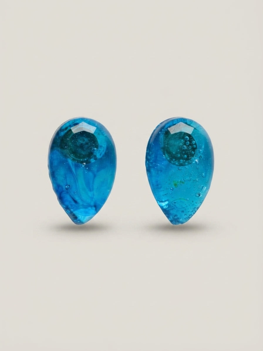 Teal Teardrop Resin Stud Earrings - Crafted by Chitra