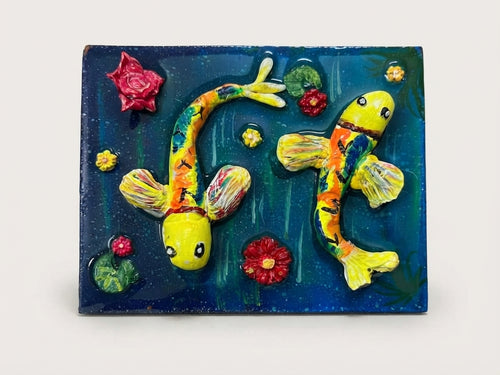 Koi Pair - Square Relief Art Plate - Crafted by Chitra