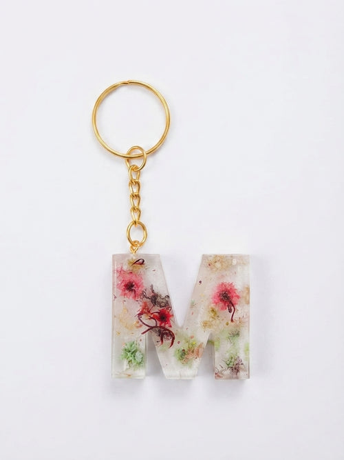 Pressed Flower Personalised Resin Letter Keychain - Crafted by Chitra