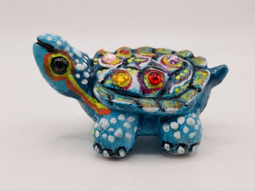 Blue Turtle Painted Stone Figurine - Crafted by Chitra