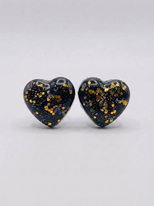 Gold Flake Heart Resin Stud Earrings - Crafted by Chitra