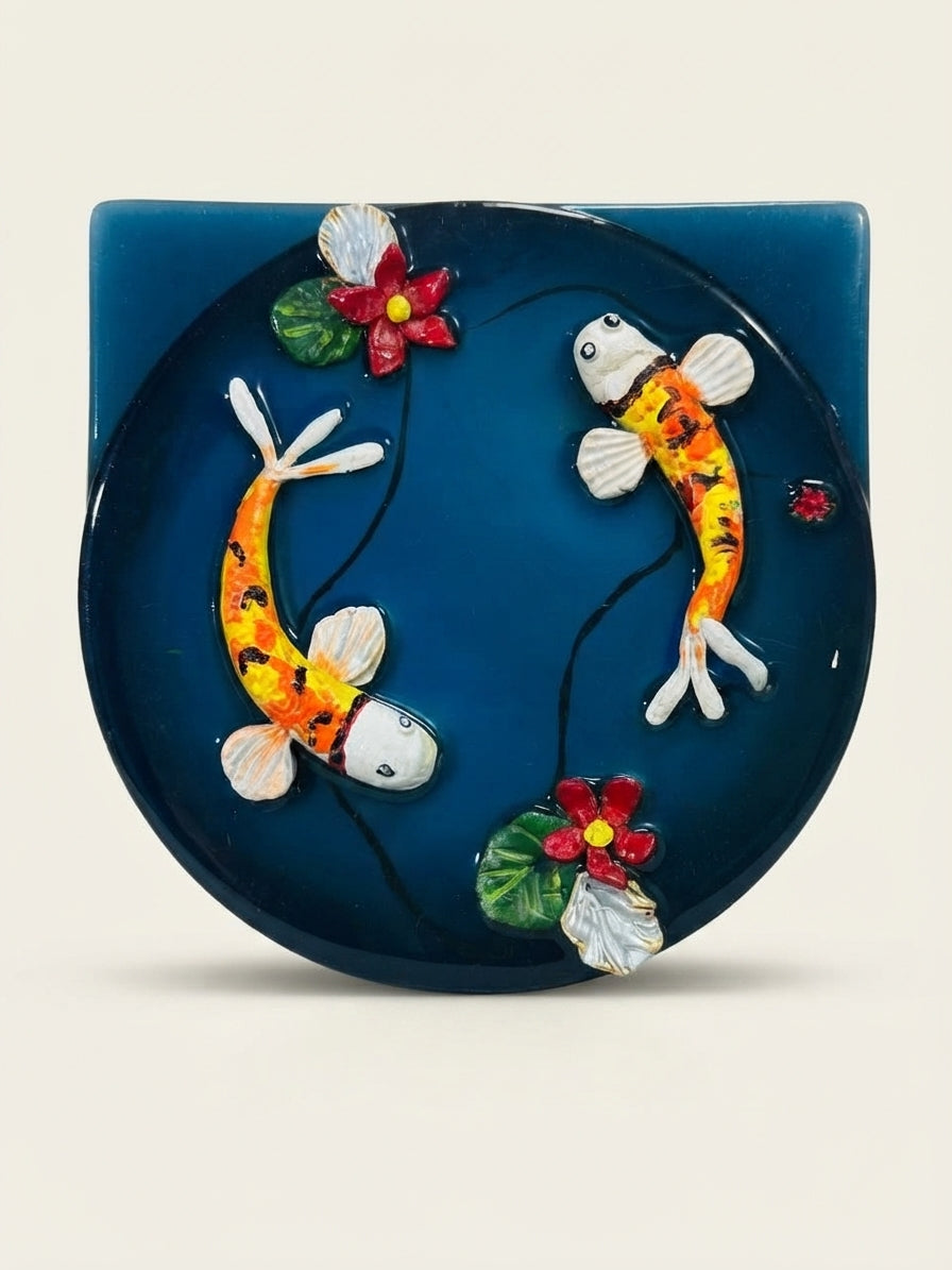 Koi Pair - Round Relief Art Plate - Crafted by Chitra