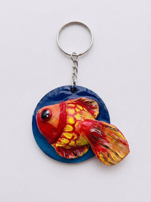 Goldfish Painted Stone Keychain - Crafted by Chitra