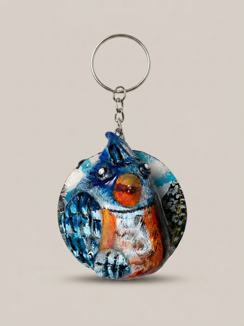 Kingfisher Painted Stone Keychain - Crafted by Chitra