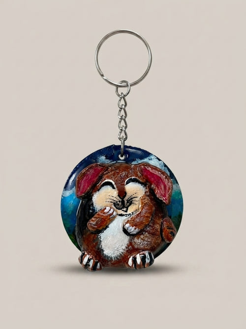 Sleeping Puppy Painted Stone Keychain - Crafted by Chitra