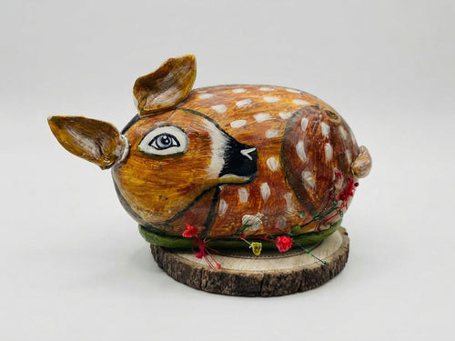 Spotted Deer Painted Stone Figurine - Crafted by Chitra