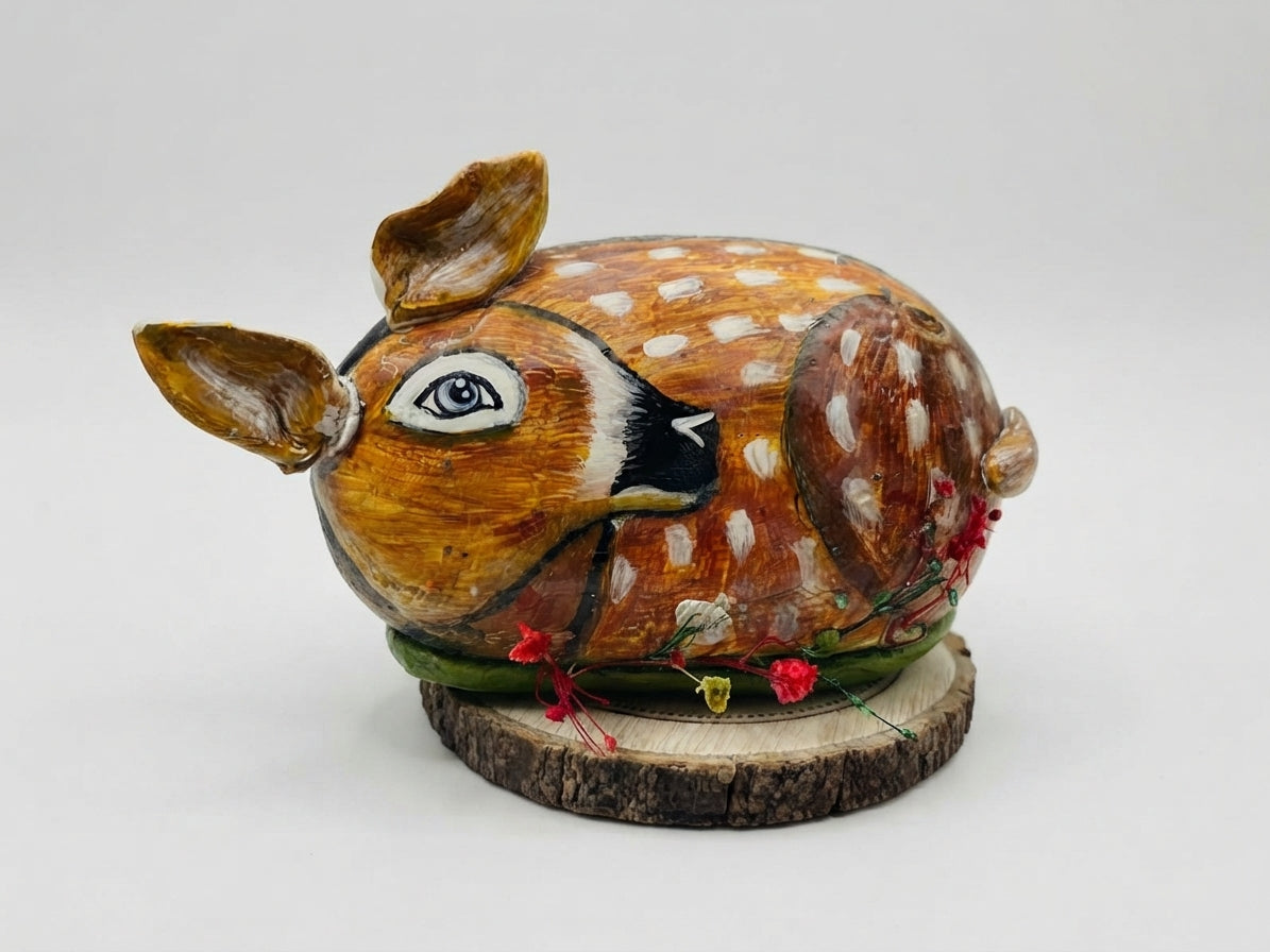 Spotted Deer Painted Stone Figurine - Crafted by Chitra