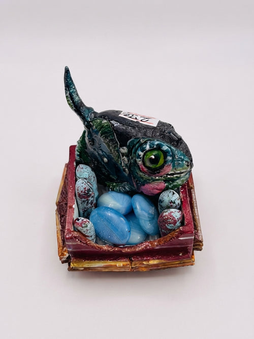 Chameleon on Books Painted Stone Figurine - Crafted by Chitra