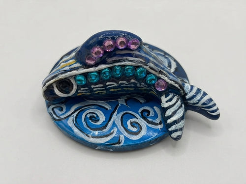 Spiral Fish with Cabochons Painted Stone Keychain - Crafted by Chitra