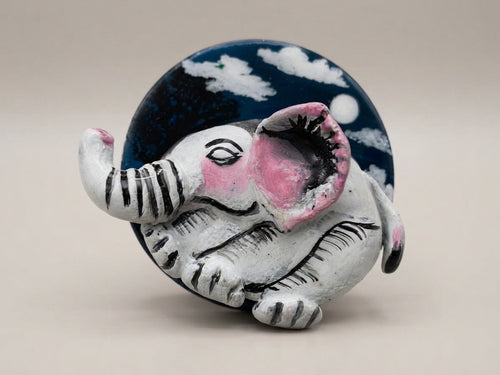 Sleeping Cat Painted Stone Figurine - Crafted by Chitra