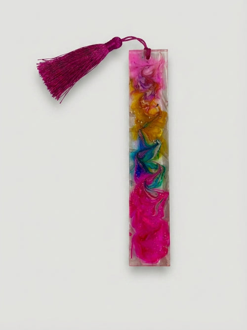 Rose and Gold Resin Bookmark with Silk Tassel - Crafted by Chitra