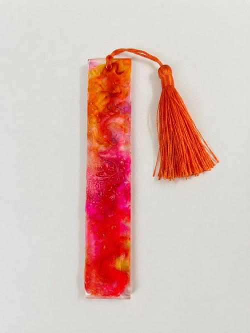 Spectrum Marble Resin Bookmark with Silk Tassel - Crafted by Chitra