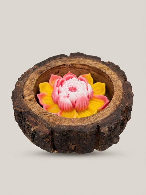 Lotus Wood Slice Candle - Crafted by Chitra