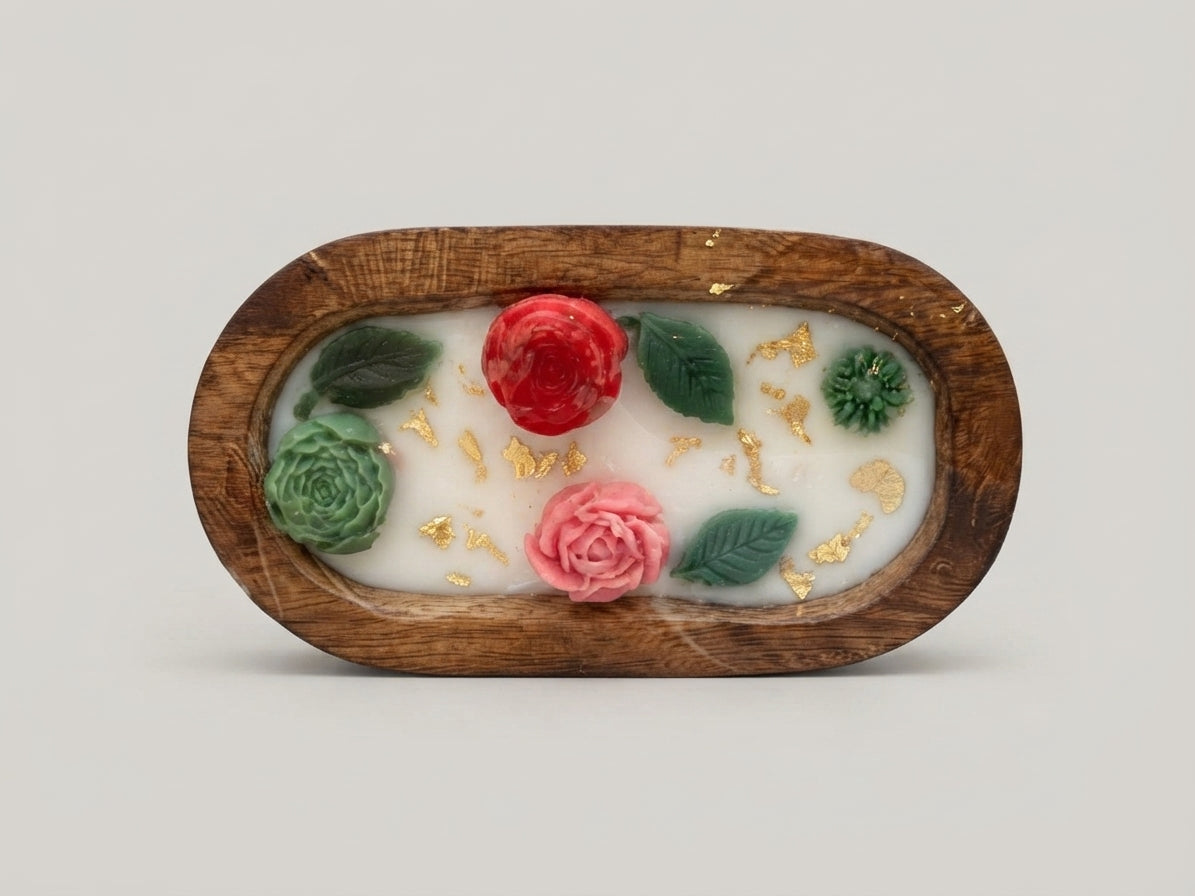 Dough Bowl Floral Candle - Small 15 cm - Crafted by Chitra