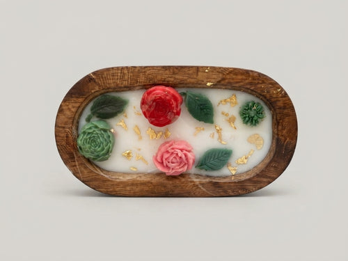 Dough Bowl Floral Candle - Small 15 cm - Crafted by Chitra