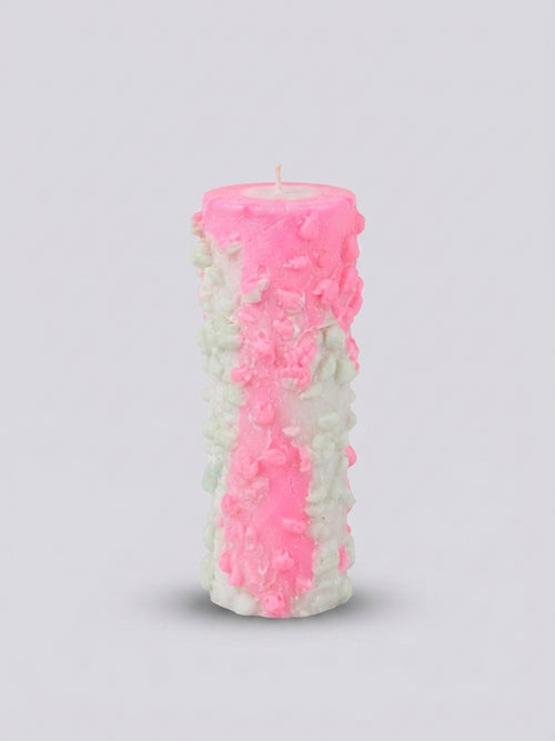 Fluted Rose Blossom Textured Pillar Candle - Crafted by Chitra