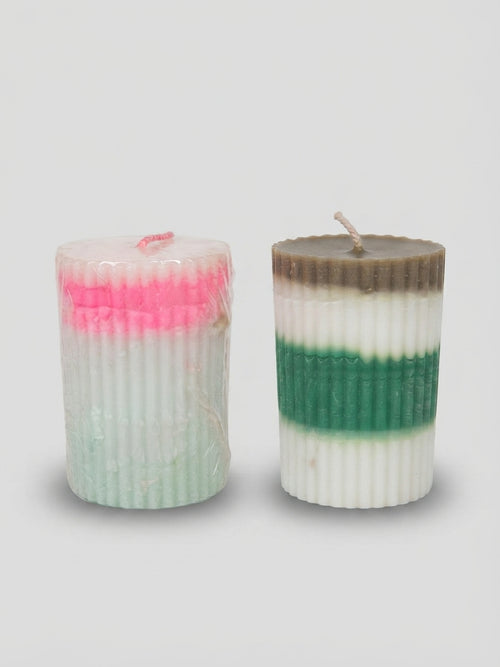 Fluted Green Blossom Textured Pillar Candle - Crafted by Chitra