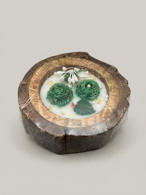 Wood Slice Succulent Candle - Crafted by Chitra