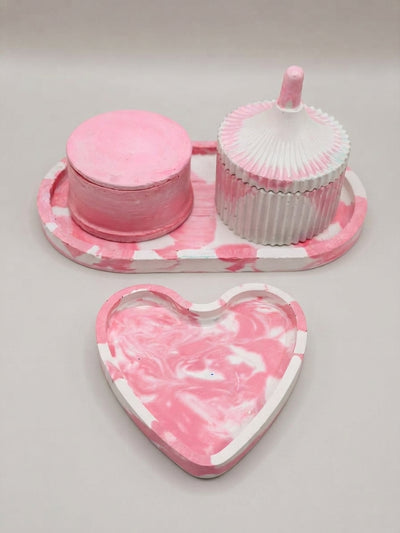 Blush Marble Resin Vanity Tray Set - Crafted by Chitra