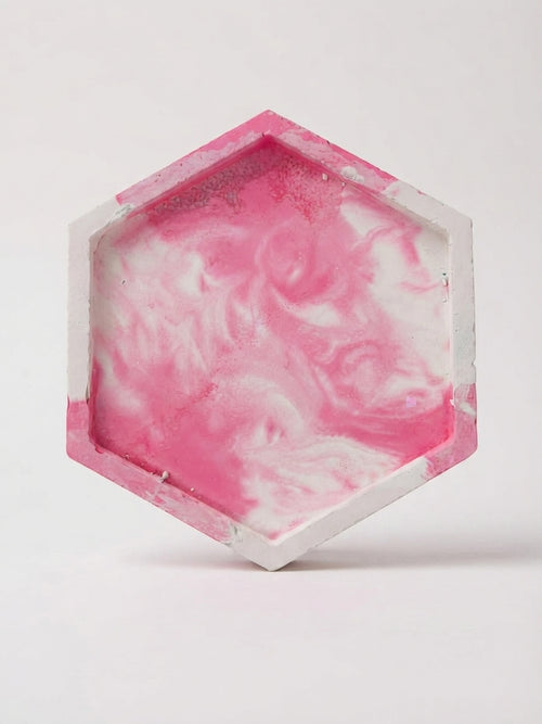 Hexagon - Rose Marble Resin Trinket Dish - Crafted by Chitra