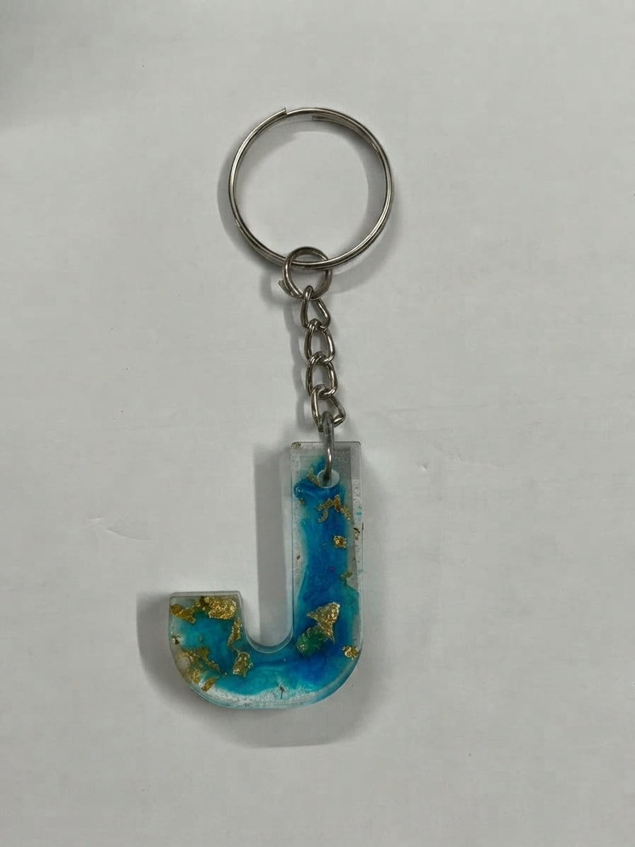 Gold Leaf Personalised Resin Letter Keychain - Crafted by Chitra