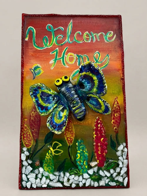 Welcome Home - Sunset Welcome Butterfly Panel - Crafted by Chitra