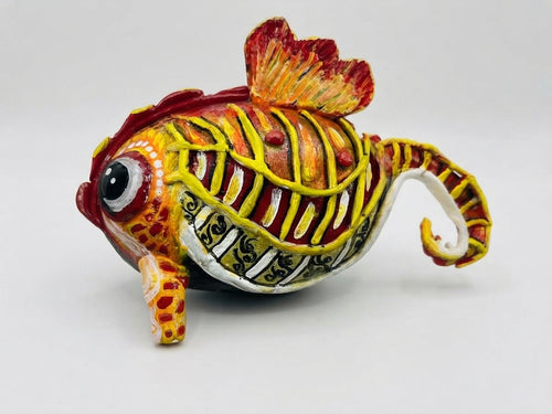 Striped Fish Painted Stone Figurine - Crafted by Chitra