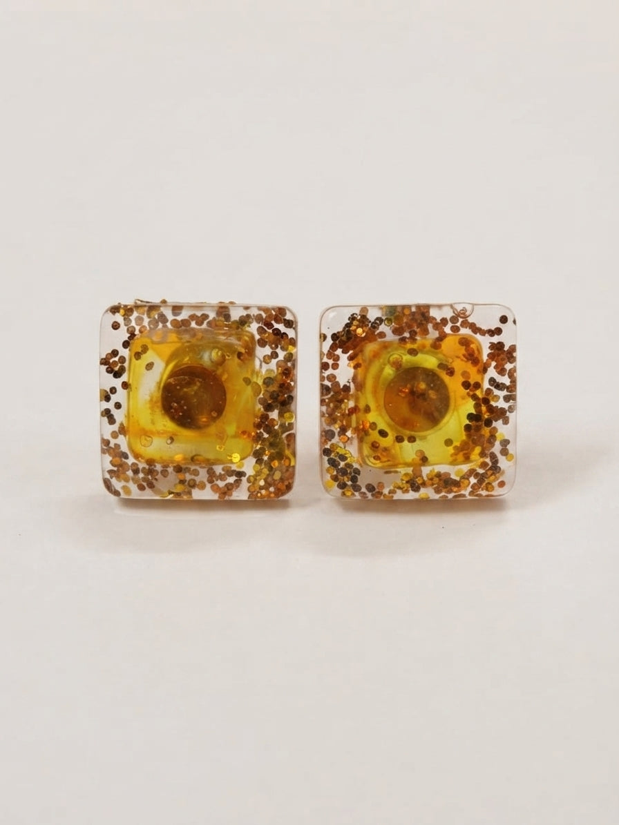 Sunflower Square Resin Stud Earrings - Crafted by Chitra