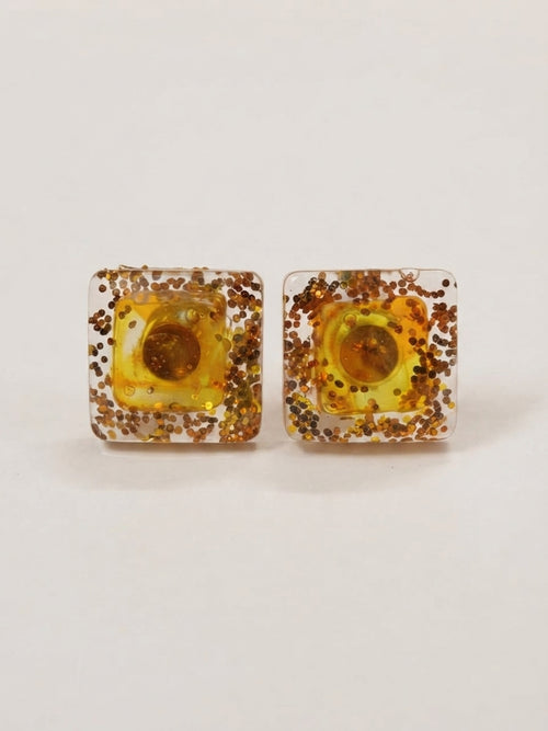 Sunflower Square Resin Stud Earrings - Crafted by Chitra