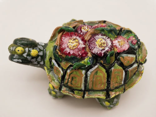 Garden Turtle Painted Stone Figurine - Crafted by Chitra