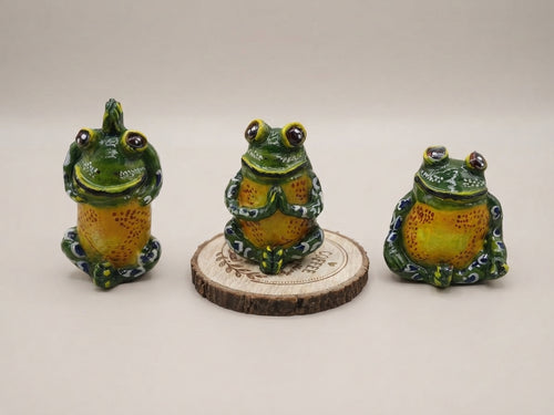 Frog Trio Painted Stone Figurine - Crafted by Chitra