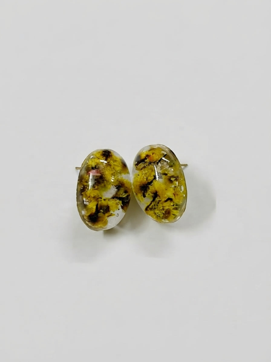 Moss Oval Resin Stud Earrings - Crafted by Chitra