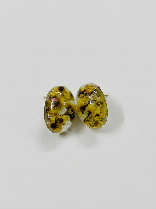 Moss Oval Resin Stud Earrings - Crafted by Chitra