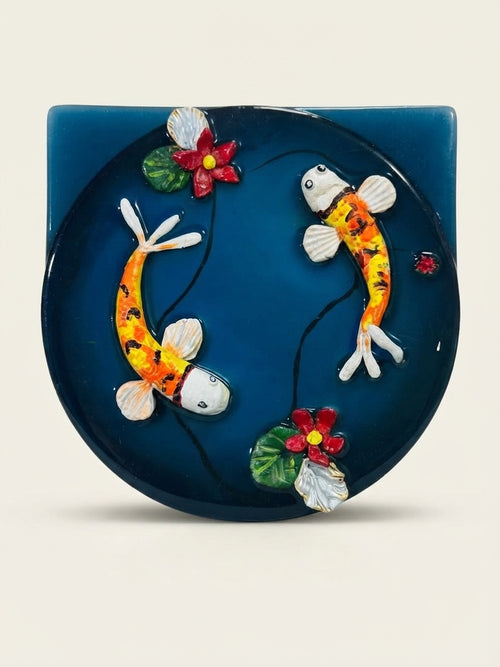 Koi Pair - Round Relief Art Plate - Crafted by Chitra