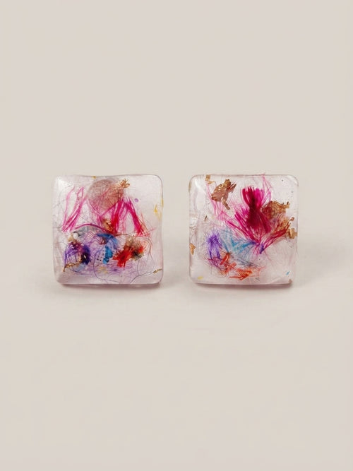 Petal Square Resin Stud Earrings - Crafted by Chitra