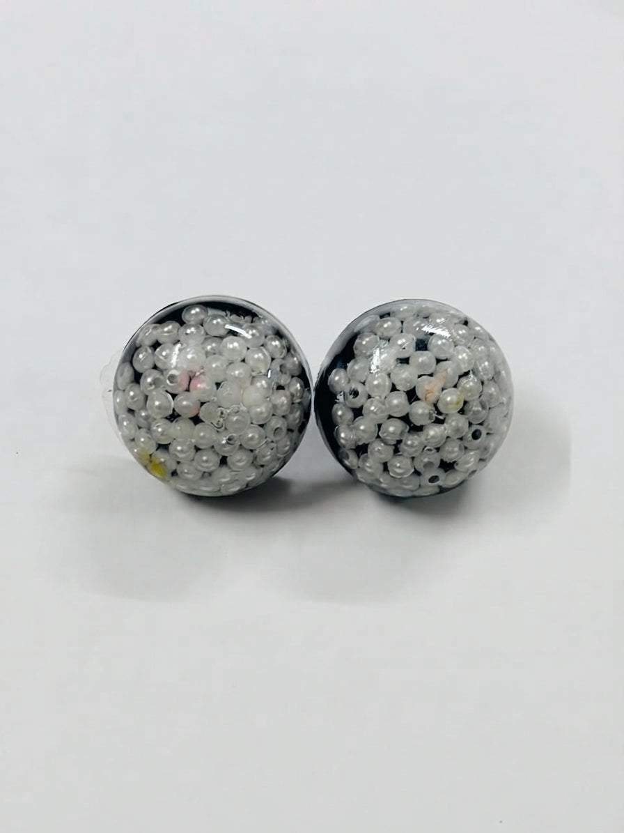 Silver Dome Resin Stud Earrings - Crafted by Chitra