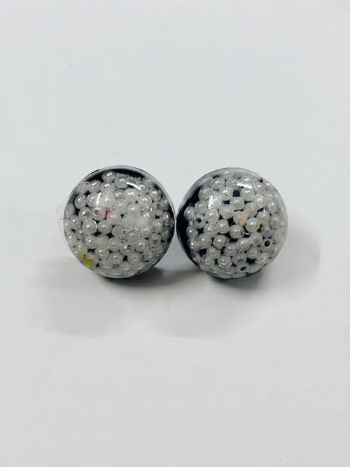 Silver Dome Resin Stud Earrings - Crafted by Chitra