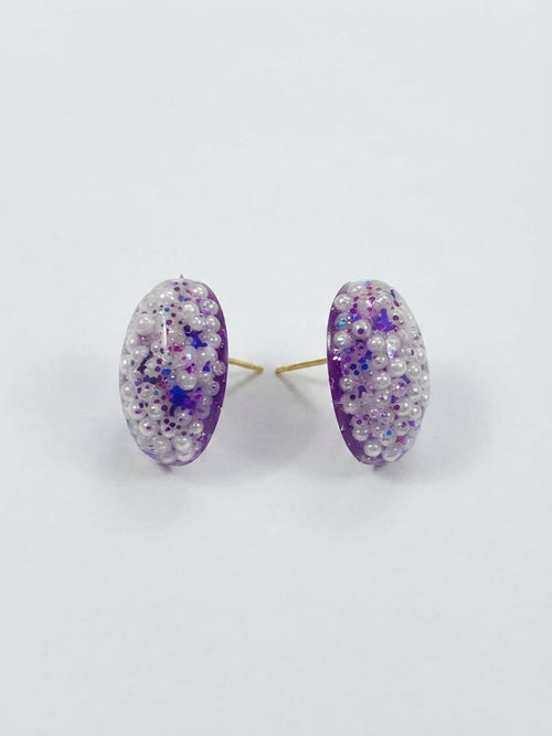 Amethyst Oval Resin Stud Earrings - Crafted by Chitra