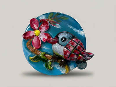 Kingfisher and Hibiscus Relief Art Plate - Crafted by Chitra