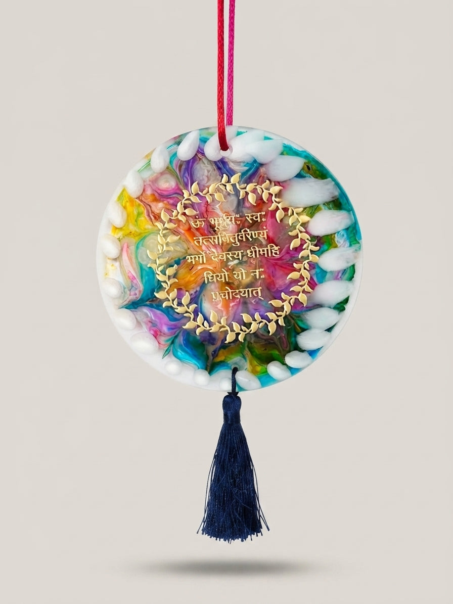 Rose and Violet Gayatri Mantra Resin Wall Hanging - Crafted by Chitra