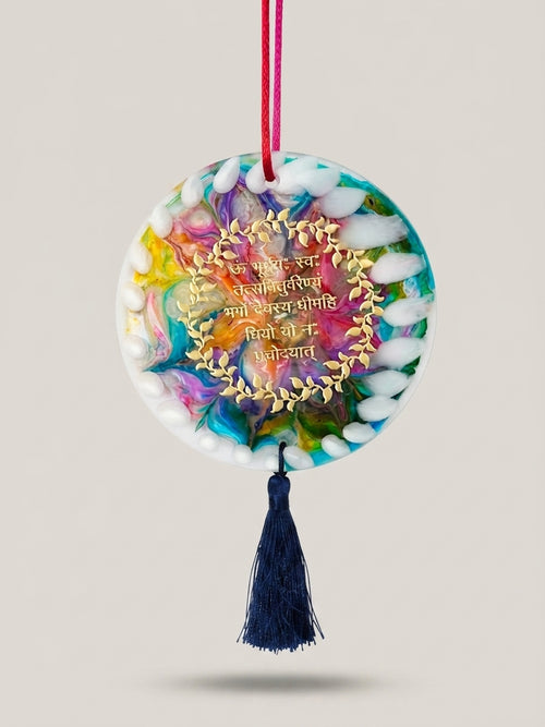 Rose and Violet Gayatri Mantra Resin Wall Hanging - Crafted by Chitra