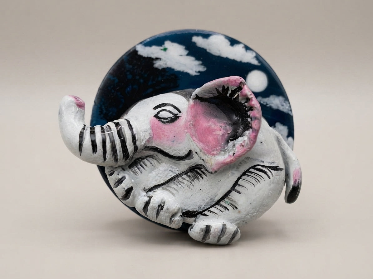 Sleeping Cat Painted Stone Figurine - Crafted by Chitra