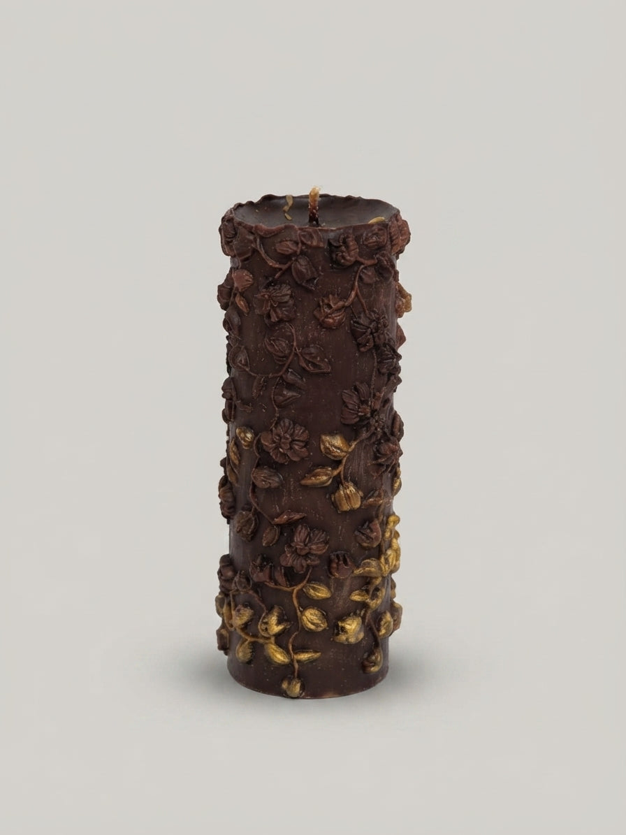 Carved Floral Pillar Candle - Crafted by Chitra