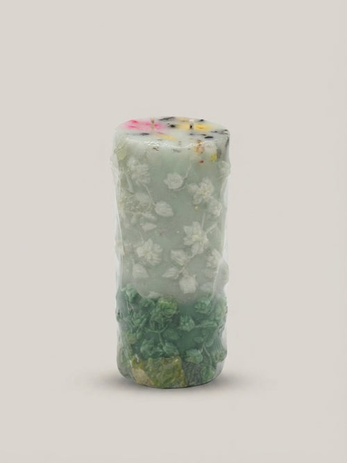 Powder Blue Blossom Textured Pillar Candle - Crafted by Chitra
