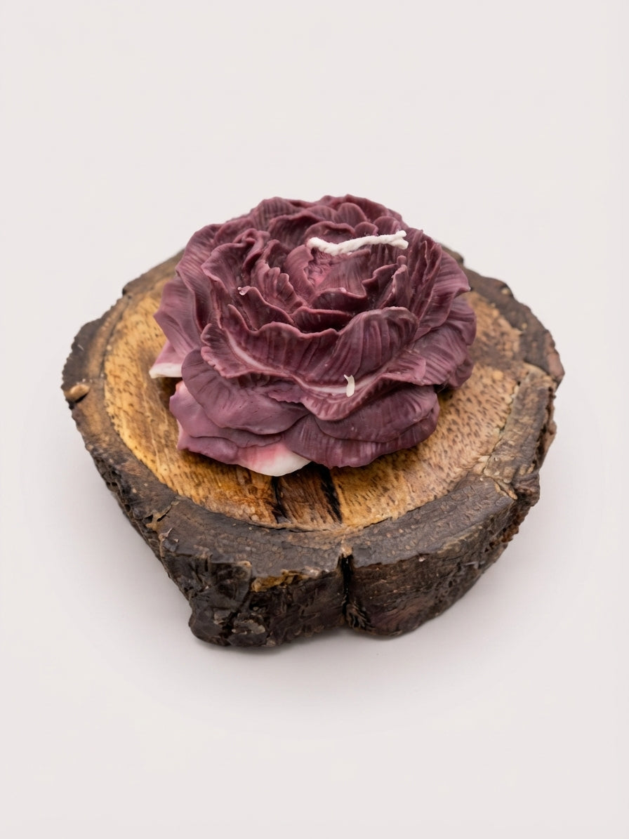 Peony Wood Slice Candle - Crafted by Chitra
