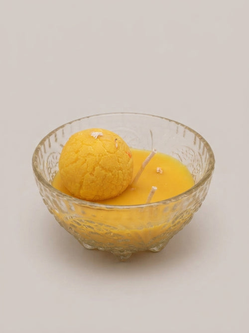 Pressed Glass Bowl Textured Sphere Candle - Crafted by Chitra
