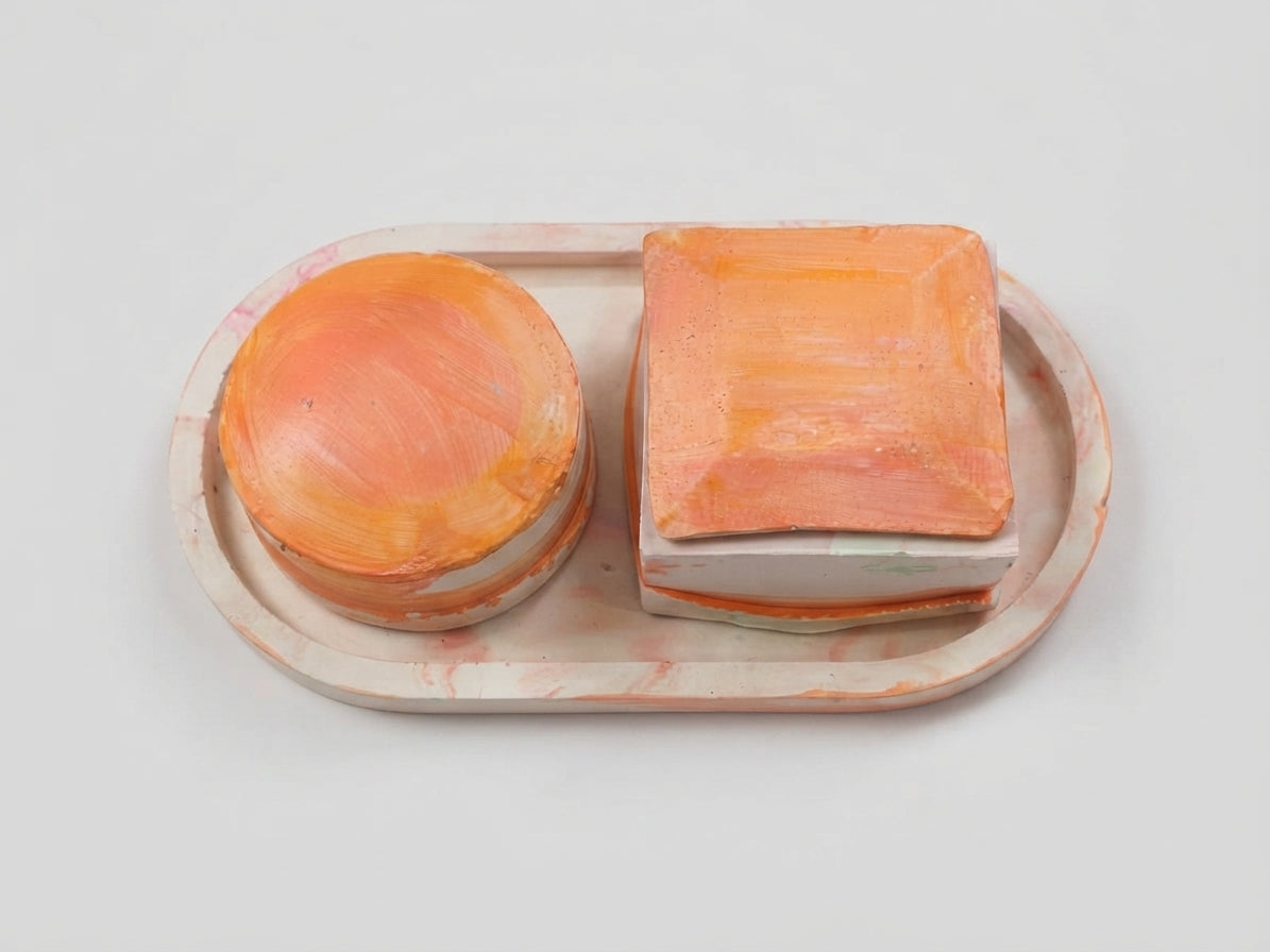 Peach Copper Resin Vanity Tray Set - Crafted by Chitra
