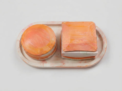Peach Copper Resin Vanity Tray Set - Crafted by Chitra