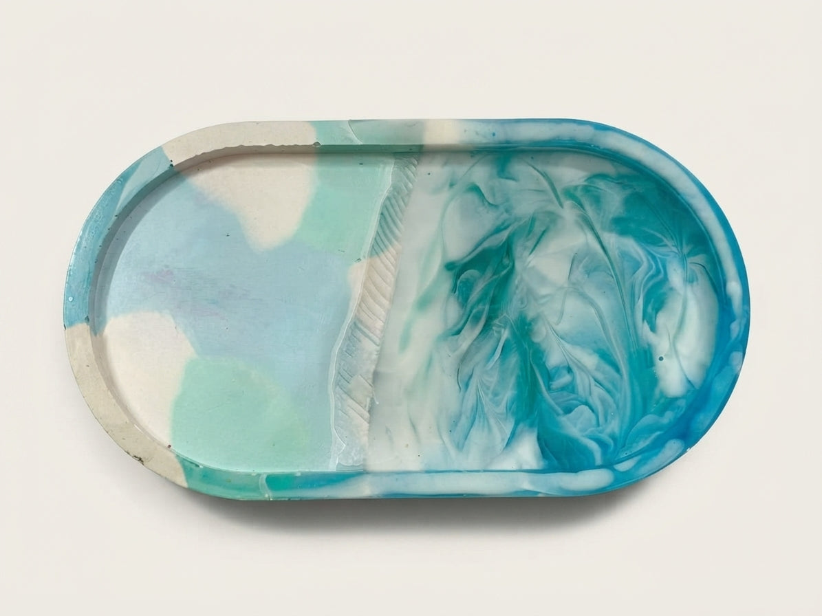 Sea Green Pearl Resin Oval Serving Tray - Crafted by Chitra