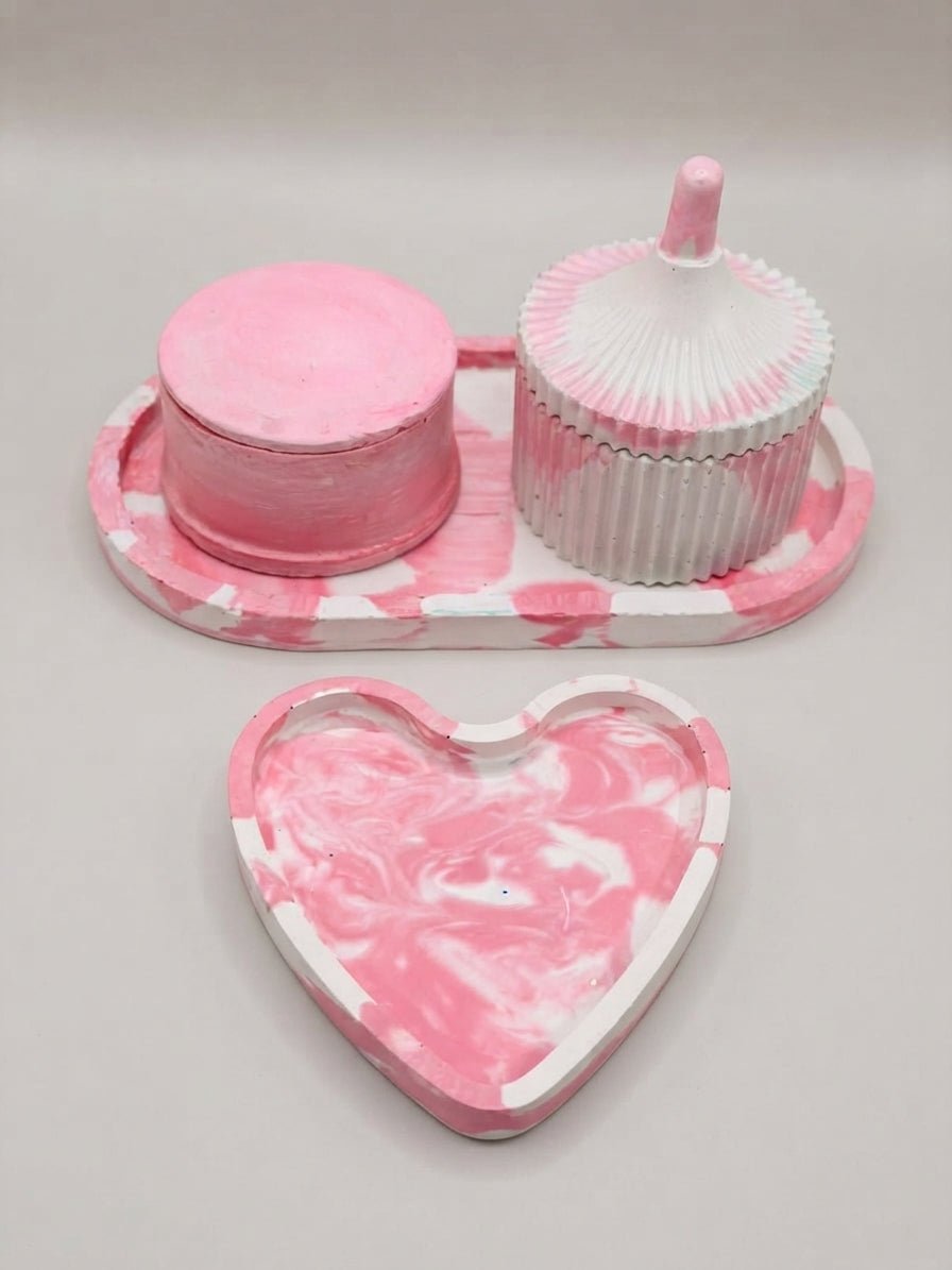 Blush Marble Resin Vanity Tray Set - Crafted by Chitra